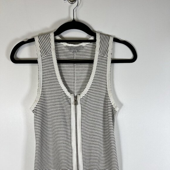ALLSAINTS Womens Sz 6 Alicia Midi Striped Sleeveless Dress Ribbed Zip Front Goth - Picture 3 of 9